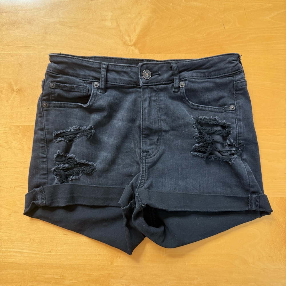 American Eagle Distressed Black Denim Shorts